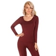 thumbnail image 4 of LiangRou Women's Crewneck Long Johns Ultra Thin Modal Thermal Underwear Top & Bottom Set Dark Rosewood X-Large, 4 of 5