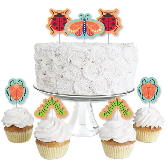 Big Dot of Happiness Buggin' Out - Dessert Cupcake Toppers - Bugs Birthday Party Clear Treat Picks - Set of 24