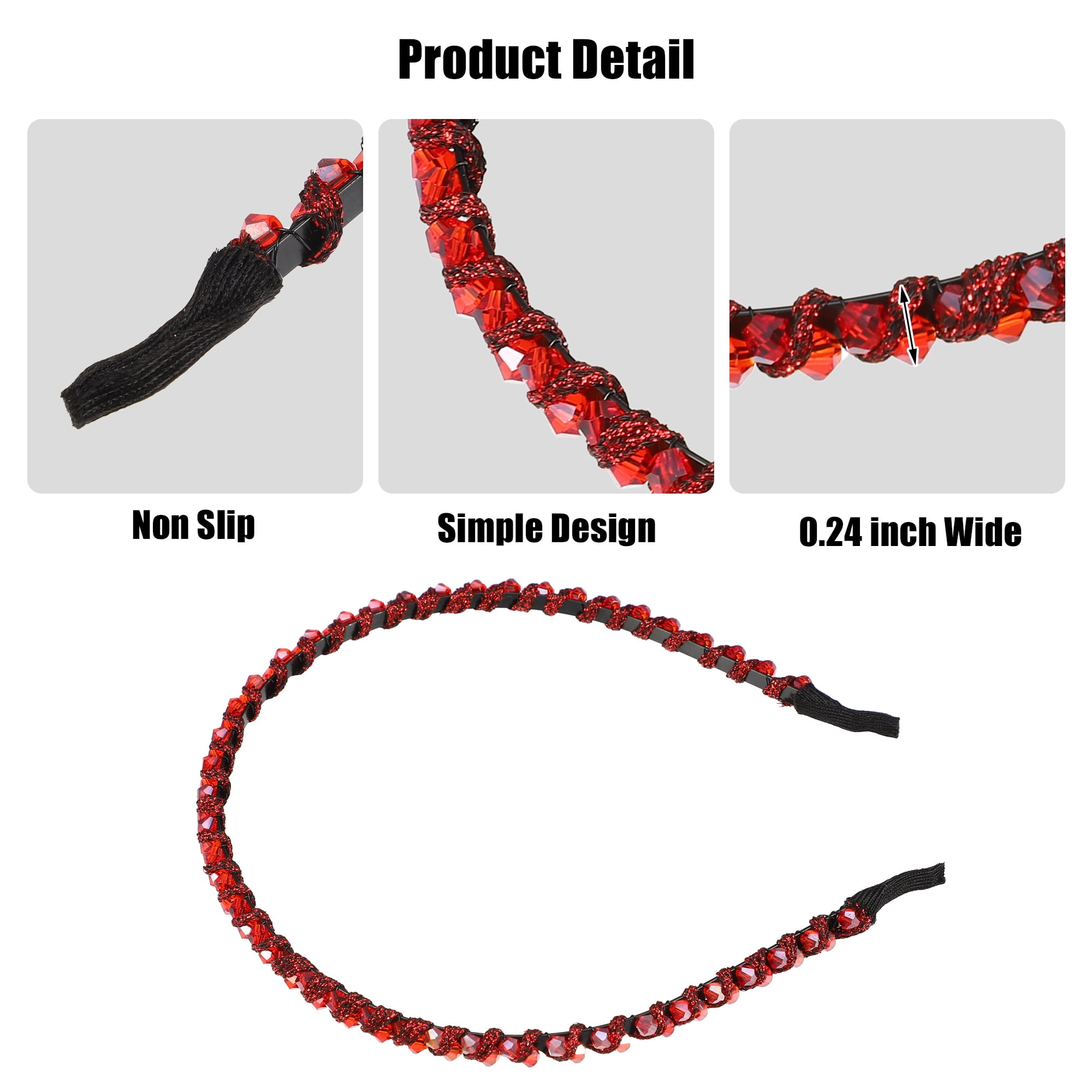 Unique Bargains 1 Pcs Rhinestone Hair Hoop Headband for Women 0.24 Inch Wide Red