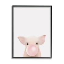 Stupell Industries Baby Farm Piglet with Pink Bubble Gum Black Framed, 24 x 30, Design by Leah Straatsma