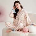 thumbnail image 2 of Conjunto de Pijamas con lazo para mujer, ropa de dormir bonita, Kawaii, pantalones largos de manga larga, pijama acogedor con botón, Otoño e Invierno, 2 of 5