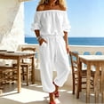 thumbnail image 2 of Jerdar Womens 2 Piece Outfits Off Shoulder Tops Wide Leg Pants Drawstring Waist Side Pockets Vacation Travel Casual Lounge Streetwear XL, 2 of 8