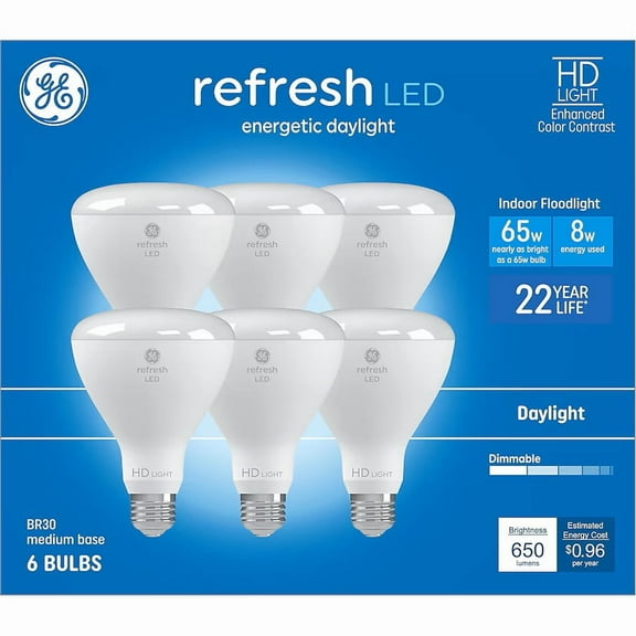 GE 65-Watt EQ BR30 Daylight Medium Base (e-26) Dimmable LED Spot and Flood Light Bulb (6-Pack) Item #952381 Model #93130642