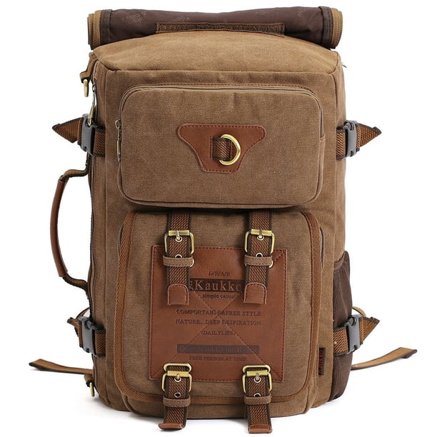 KAUKKO Mochila de viaje para hombres al aire libre, mochila de lona para acampar y caminar KAUKKO FH05-Khaki