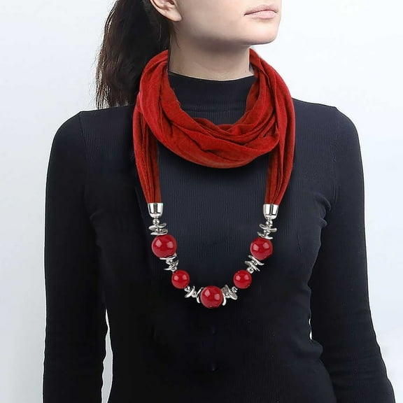 EnJoCho Vintage Ethnic Women's Scarf Crystal Bead Pendant Accessory Necklace Soft Infinity Scarves Women Pendant Scarf With Tassel Rhinestone Jewelry Scarves