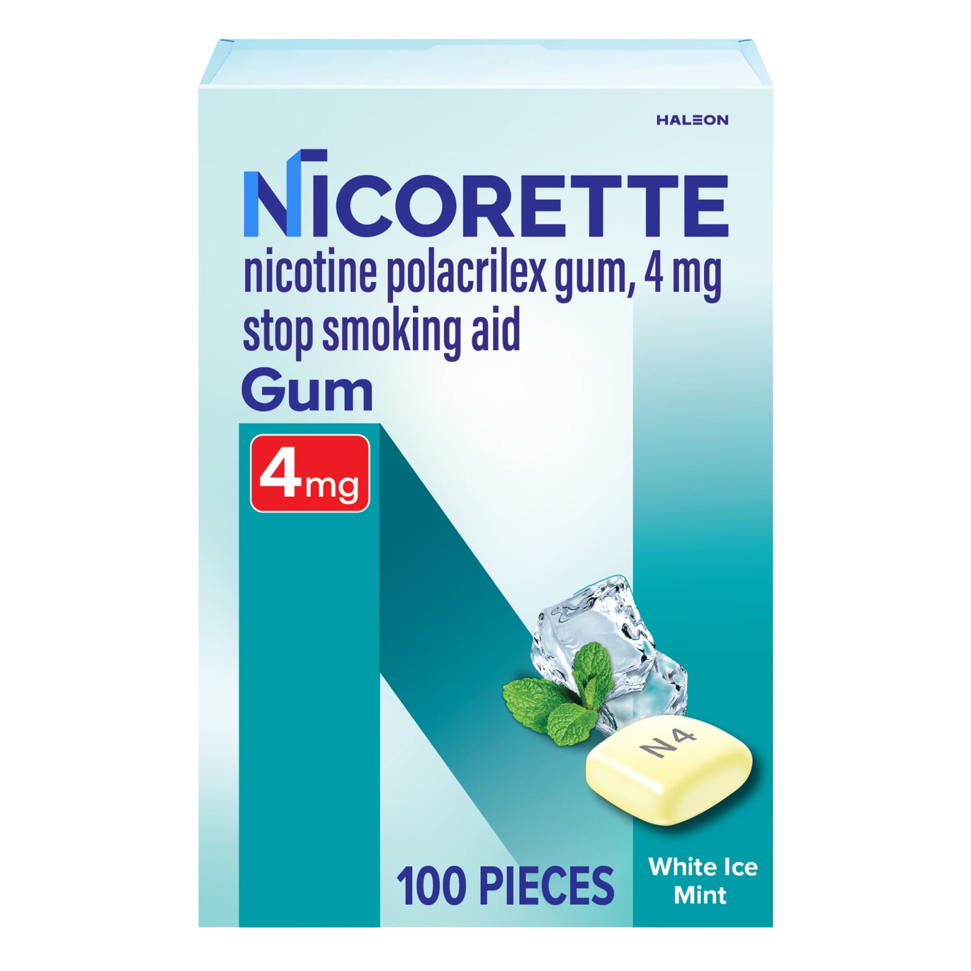 (2 pack) Nicorette Nicotine Gum, Stop Smoking Aids, 4 Mg, White Ice Mint, 100 Count