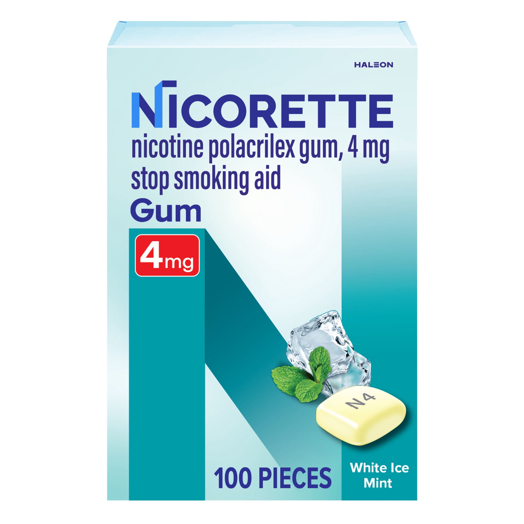 Nicorette Nicotine Gum, Stop Smoking Aids, 4 mg, White Ice Mint, 100 Count