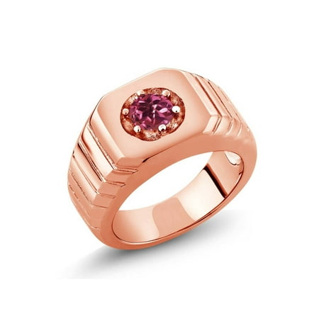 Pink Tourmaline Mens Ring - 0.50 Ct Pink AAA Tourmaline AAA 18K Rose Gold Plated Silver Men's Solitaire Ring