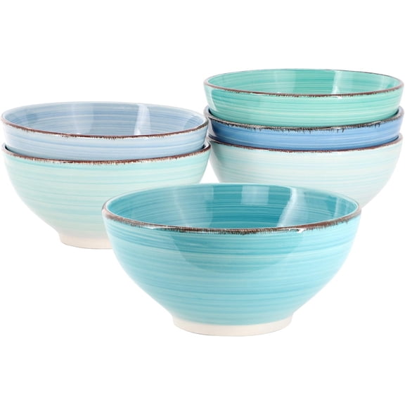 6 Piece Porcelain Footed Bowl Set, Assorted Multicolor Design, Durable Microwave & Dishwasher Safe Bowls