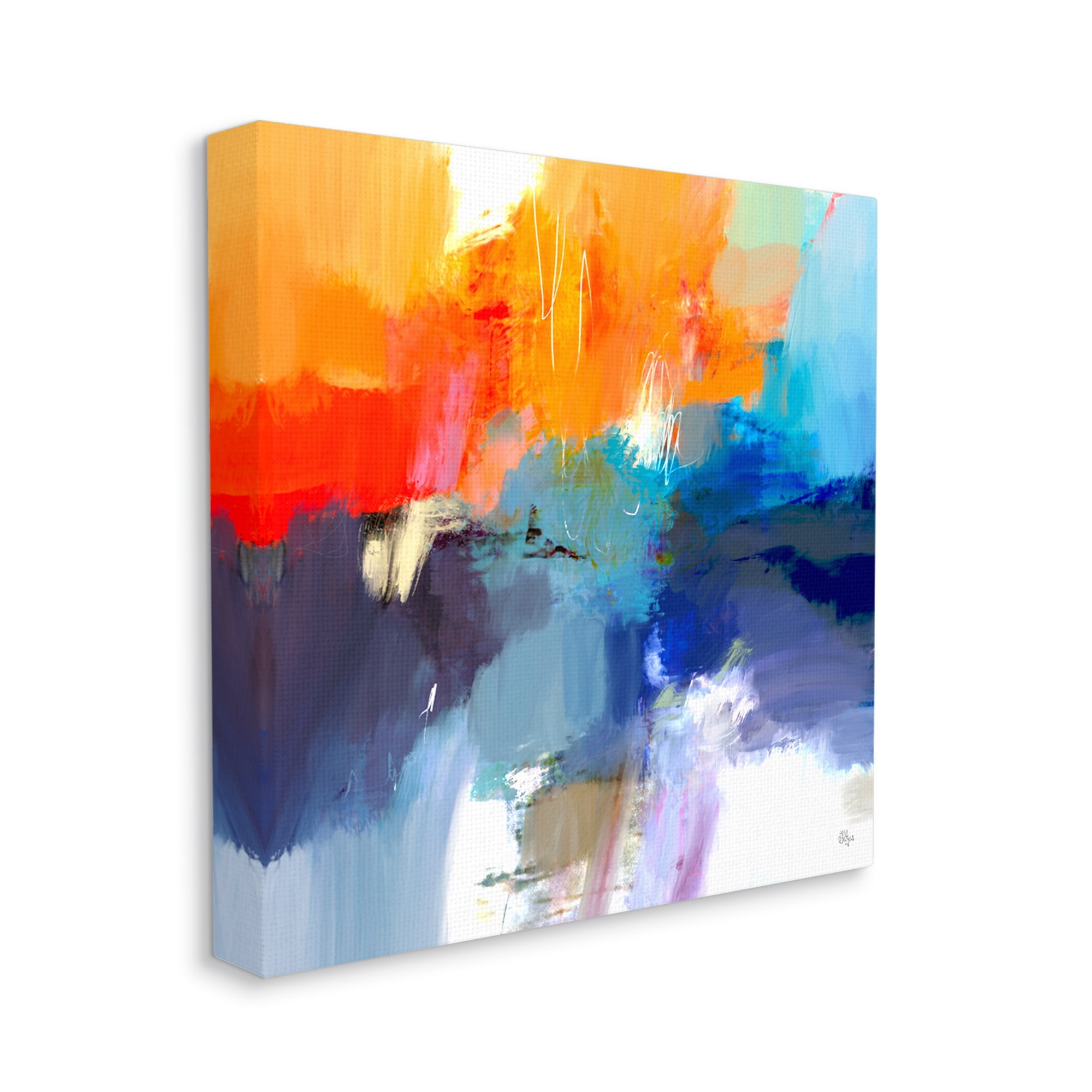 Stupell Industries Orange & Blue Abstraction Abstract Painting Gallery Wrapped Canvas Print Wall Art, 24 x 24