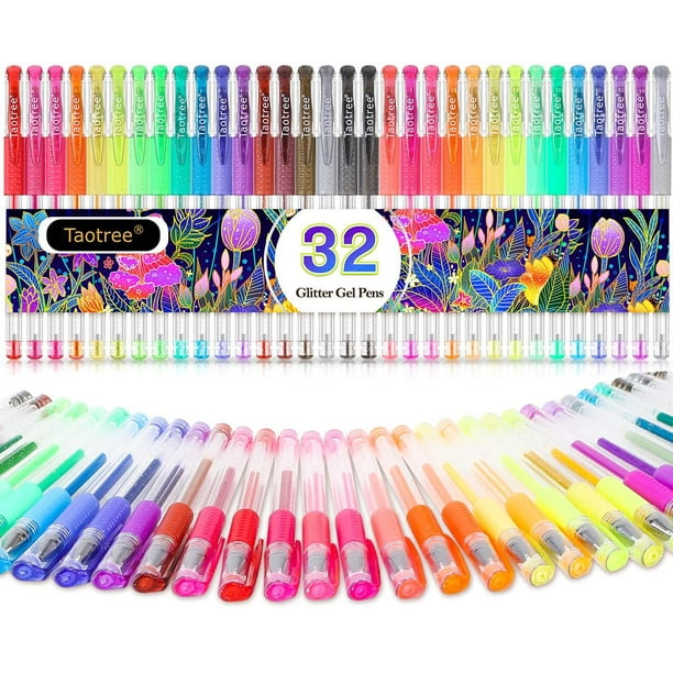 Glitter Gel Pens 32 Color Neon Glitter Pens Fine Tip Art Markers