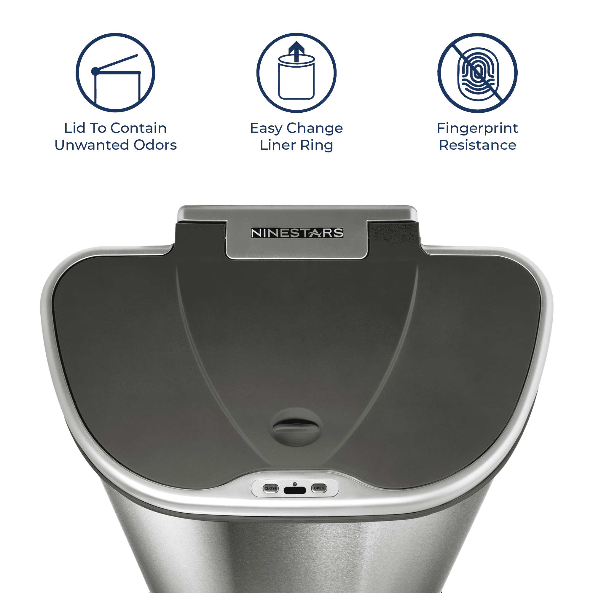 Nine Stars Automatic Kitchen Trash Can, 18 Gallon Stainless Steel Recycle Garbage Bin with Soft Close Lid, Silver