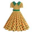 thumbnail image 3 of Karymi Maxi Dress Vintage Polka Dot Swing Midi Dress, Contrast Collar Short Sleeve Button Front Self Bow Waist Retro Hepburn Party Sundress Easter Dresses for Women, 3 of 8
