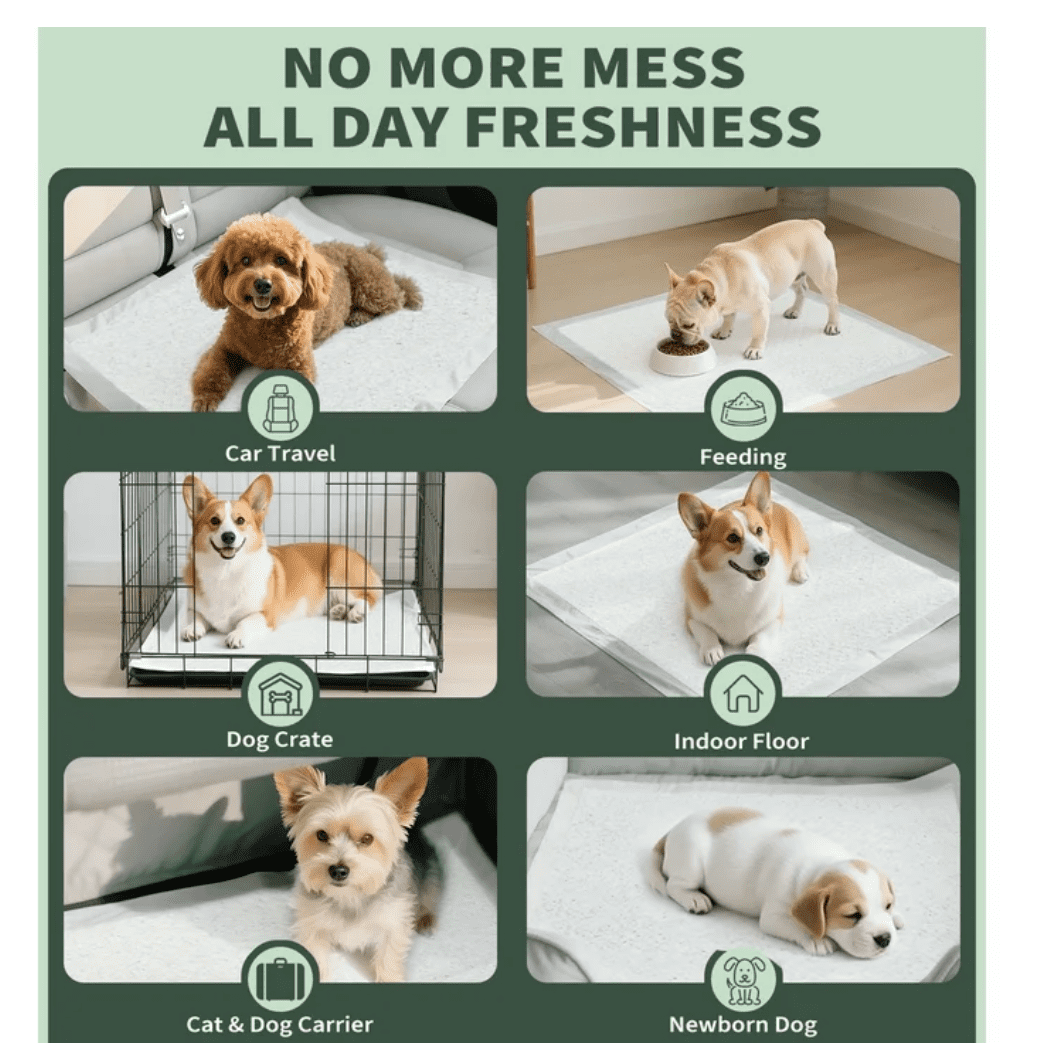 Dog and Puppy Pee Pads with Leak-Proof Quick-Dry Design for Potty Training，Pack of 100