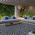 thumbnail image 5 of Waterproof Outdoor Rug 8x10 ft, Plastic Reversible Rug, Modern Area Rug, Large Floor Mat for Outdoors, RV, Patio, Backyard, Deck, Picnic, Beach, Camping (8' x 10', Black Grey Lattice), 5 of 6
