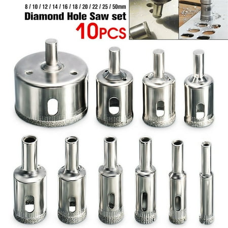 

10pcs Diamond Glass Hole Saw Drill Bit Set Cutter Tool For Glass Ceramic Marble 8-50mm