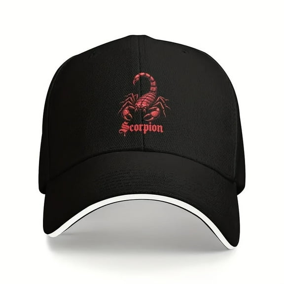 1pc Stylish Scorpion Graphic Baseball Cap Y2K Retro Kpop Trucker Hat for Men, Adjustable Snapback, Black with Red & White Design, Sun Protection, Casual Wear