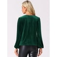 thumbnail image 3 of DARING DIVA Women's Vintage Velvet Cowl Neck Lantern Sleeve Blouses XS Dark Green, 3 of 6