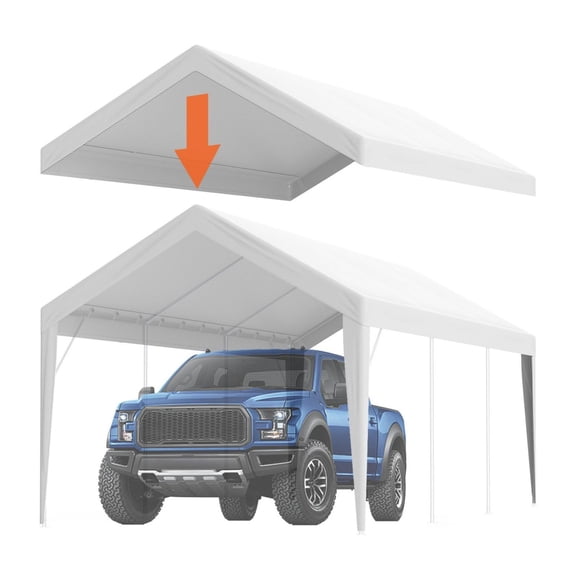 YYDSBNHH Carport Replacement Canopy Cover 10x20 ft, Heavy-Duty Waterproof UV50  Garage Top Tent Tarp, Easy Installation with Ball Bungees (White, Only Top Cover, Frame Not Included)