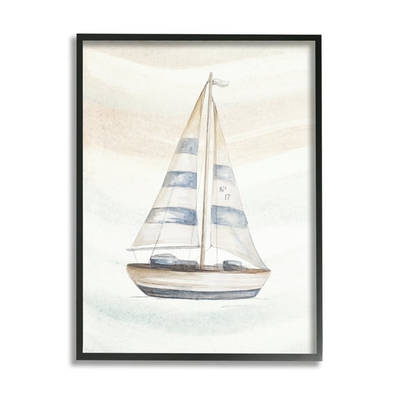 Stupell Industries Nautical Sailboat Drifting Pale Abstract Ocean Waves Graphic Art Black Framed Art Print Wall Art, Design by Patricia Pinto