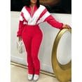 thumbnail image 4 of Womens Sweatsuits 2 Piece Sets Long Sleeve Color Block Zip Up Jacket Jogger Legging Tracksuits, 4 of 5