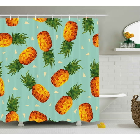 Motif Olive (Retro Shower Curtain, Poly Style Pineapples Motif Vintage Beach Summer Modern Illustration, Fabric Bathroom Set with Hooks, Seafoam Olive Green Orange, by)