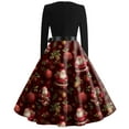 thumbnail image 5 of Christmas Dresses for Women Women's Fashion Round Casual Slim Fit Christmas Print Large Swing Long Sleeve Dress for Holiday Party,Deep Red,2XL, 5 of 5