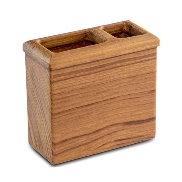 HomeRoots 475840 Traditional Solid Teak Rectangular Toothbrush Holder