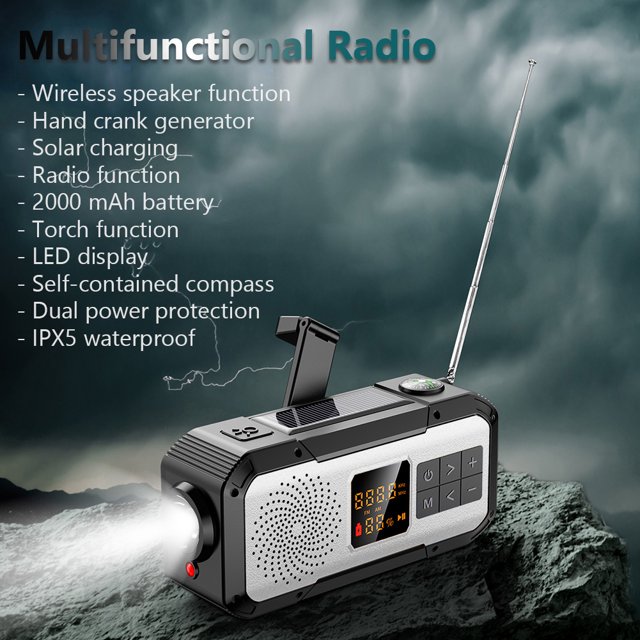 Radio de emergencia AM/FM/WB/NOAA Radio multifuncional para acampar al aire libre Senderismo FLhrweasw Nuevo