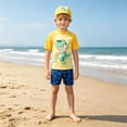 thumbnail image 2 of Y-Sunset Boy Quick Dry Swimsuits 3 Piece Swim Set Beach Swim Trunks Top TShirt Swimming Cap Sun Protection Bathing Suit Swimwear Kids 5-6 Years&Yellow#04, 2 of 6