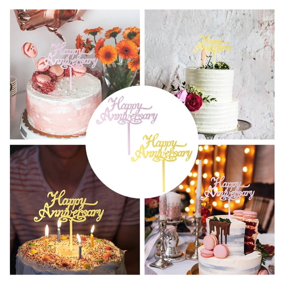 6pcs Wedding Anniversary Cake Topper Acrylic Cake Topper Happy Anniversary Birthday Cake Topper Cake Ornament Adornment (Golden   Pink for Each 3pcs)