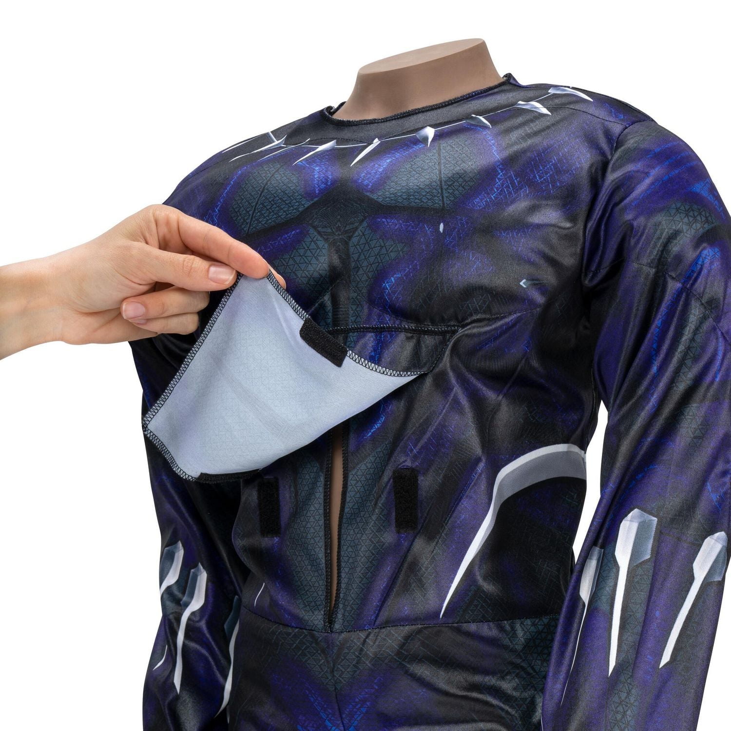 MARVEL Adaptive Black Panther Youth Costume - Combinaison imprimée avec accès au tube, jambes plus spacieuses et demi-masque en tissu