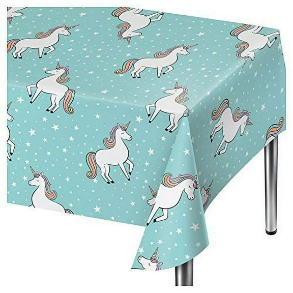 Spritz Aqua Unicorn Party Table Cover - 54" x 84"