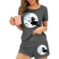 thumbnail image 2 of Feancey Lounge 2 Piece Sets for Women Halloween Pajama Shorts Set Vintage Witch Print Tshirts and Short Pants Two Piece Sleepwear Gray L, 2 of 7
