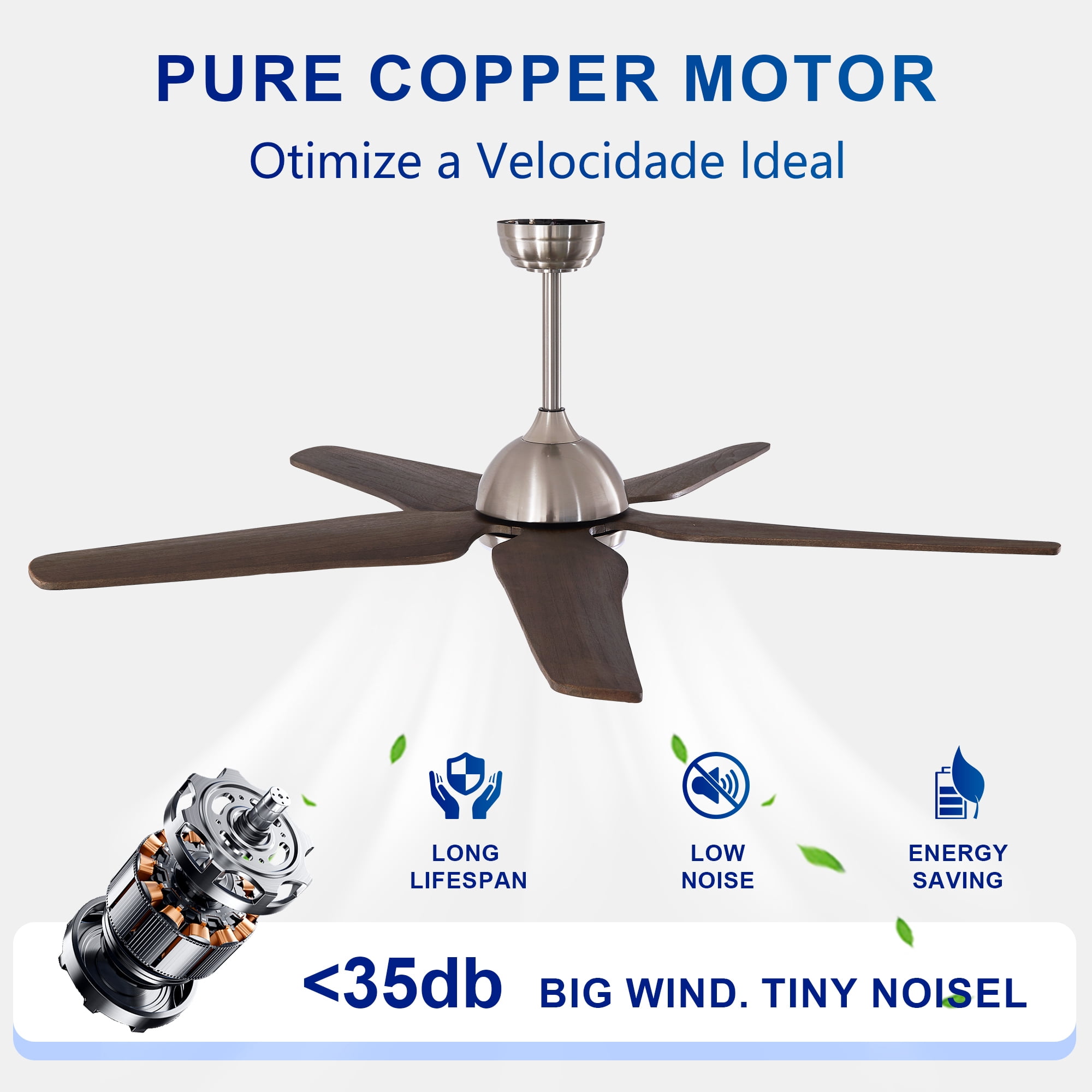 Leumius 52" Ceiling Fan with Light, Quiet DC Motor Ceiling Fans 6 Speed Levels,Reversible Ceiling Fan for Patio Living Room Bedroom Silver