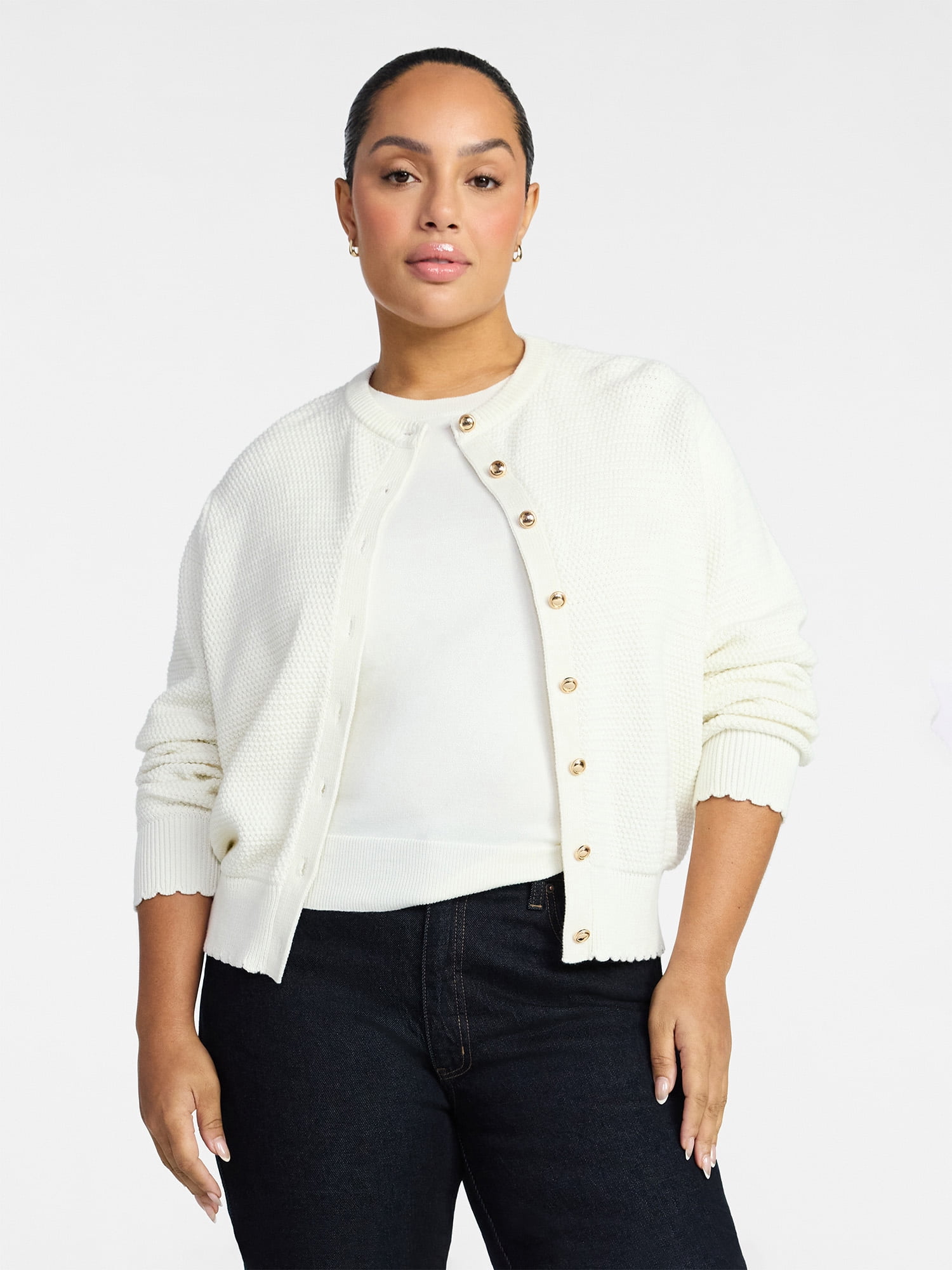 Time and Tru Women's Button Front Textured Cardigan, Sizes XS-XXXL