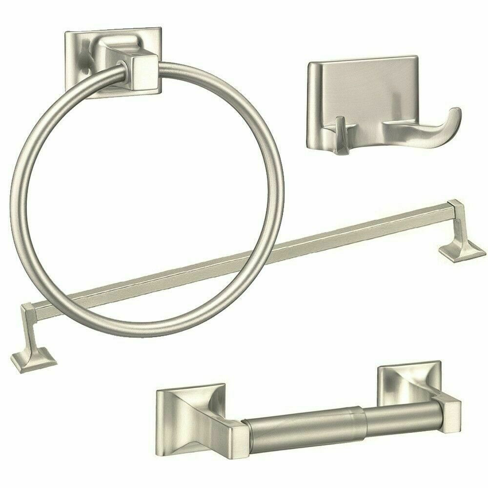 Y&Y Decor 4 Piece Towel Bar Set Bath Accessories Bathroom Hardware - Brushed Nickel Stain