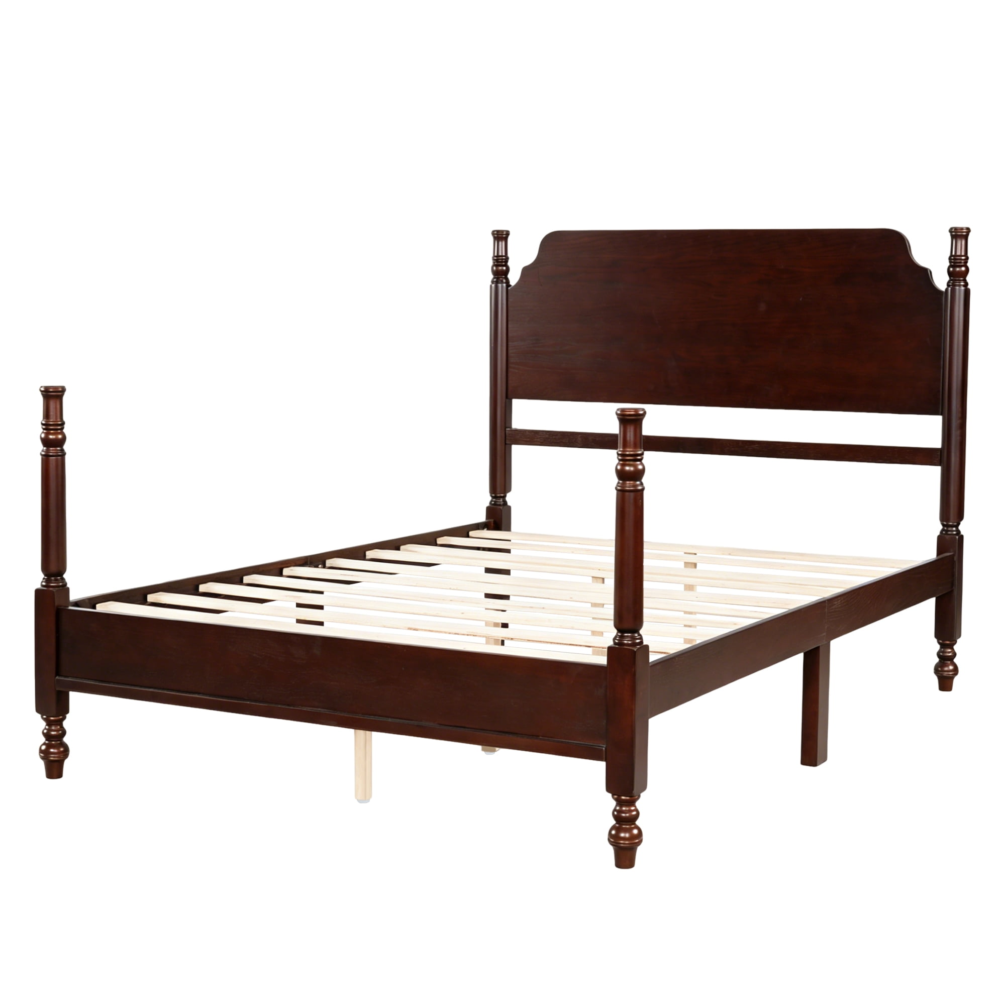 Mintazer Monroe Full Size Bed Retro Spindle Post Bed Frame with Headboard, Dark Walnut