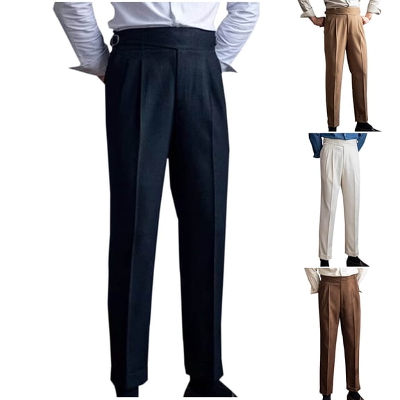 FRSASU Mens Chinos Cotton Pants Slim Fit Pleated Front Dress Pants Gurkha Casual Stretchy Tapered Trousers Khaki