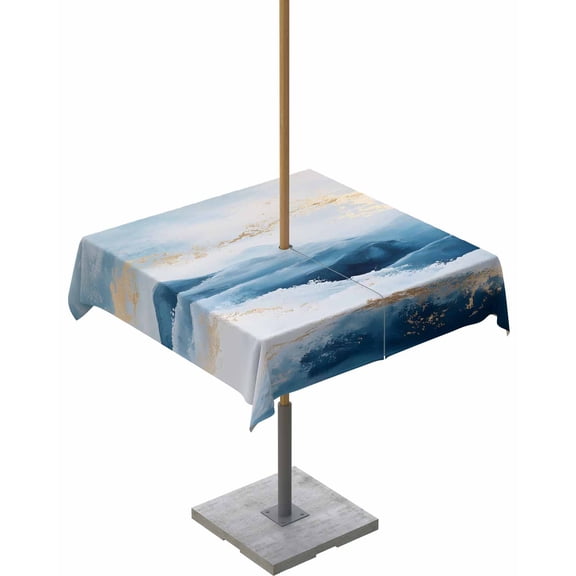 Fsddascl Blue Yellow Outdoor Tablecloth - 60x60 Inch Square Dining Table Cover, Modern Ombre Abstract Oil Painting Waterproof Outdoor Table Cloth with Umbrella Hole & Zipper for Picnic/Patio/Party