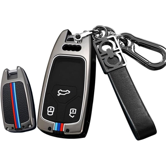 Key Fob Cover Compatible with Fit for Audi A4 S4 RS4 A5 S5 RS5 A6 A7 C8 A8 S8 Q2 Q5 SQ5 Q7 SQ7 TT TTS R8, 3 Button Smart Key Cover Alloy TPU Remote Protection Shell Keychain Case Holder Protector