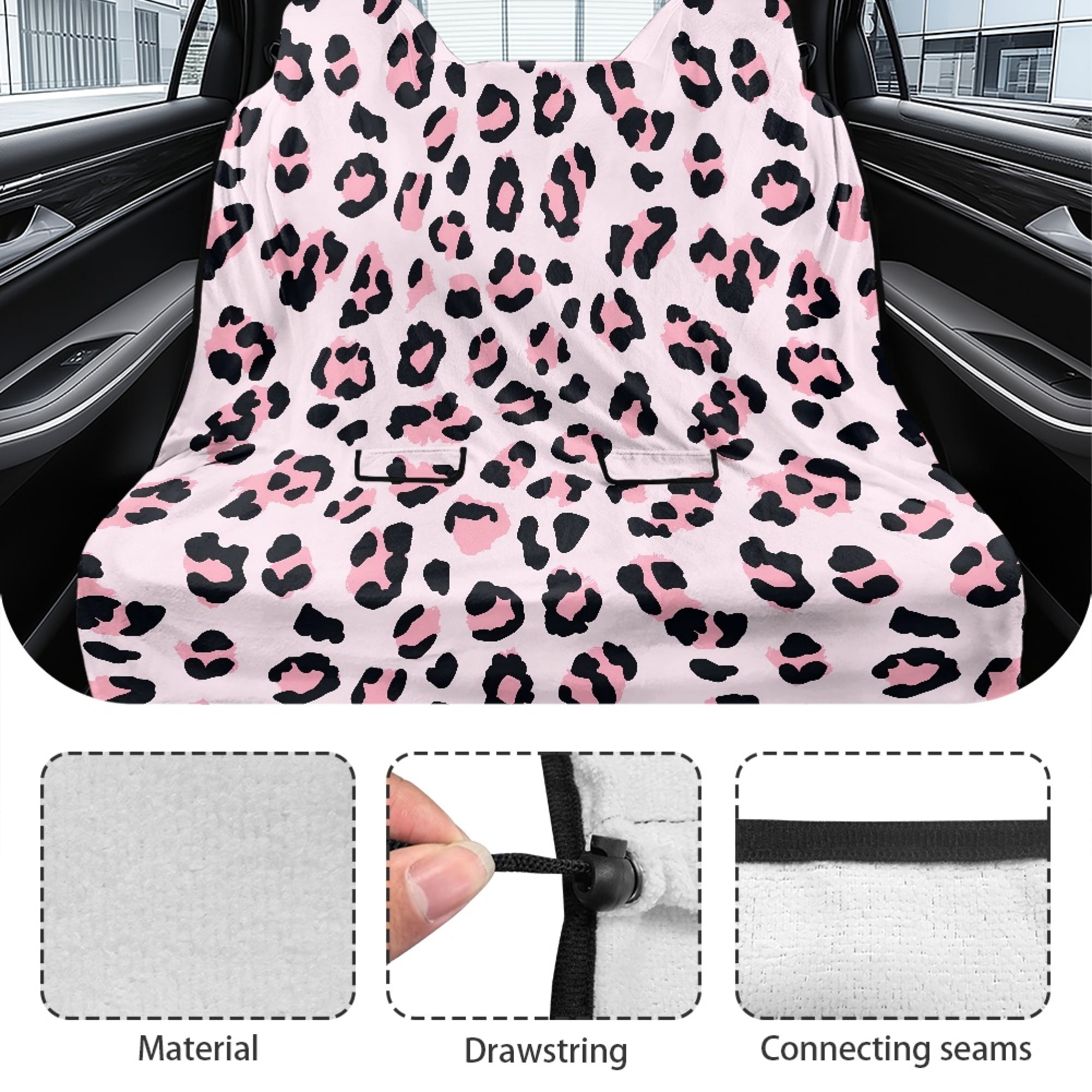 Drydeepin Cheetah Leopard Pink Car Seat Cover Towel Backseat Breathable Rear Bench Towel Seat Covers Non-Slip Universal Fit for Sedan Trucks Van SUV, Automotive Seat Protector
