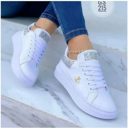 

Women Casual Shoes Fashion Butterfly Decor Round Head Sneakers Leather Lace-Up Platform Ladies Vulcanized Shoes Female Footwear