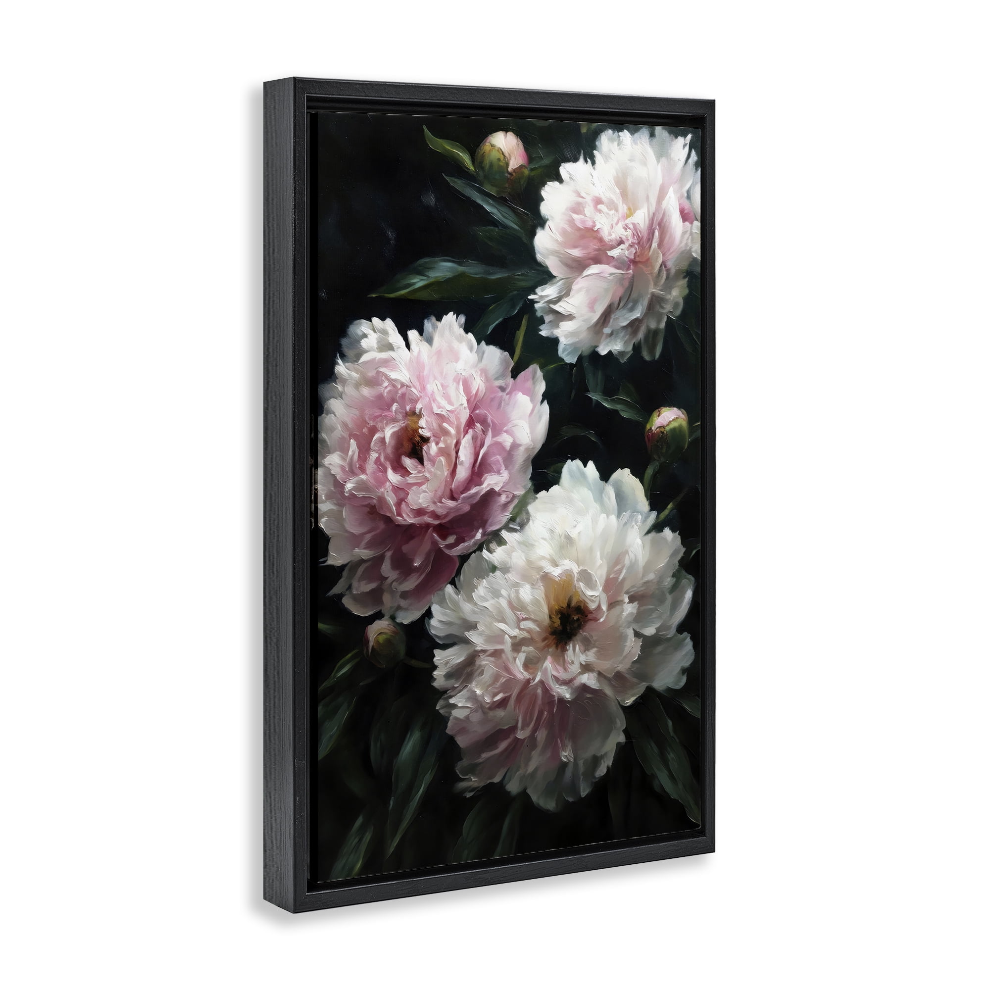 Stupell Industries Soft Pink Peony Garden Black Framed Floater Canvas Wall Art, design by Petal Prints Design
