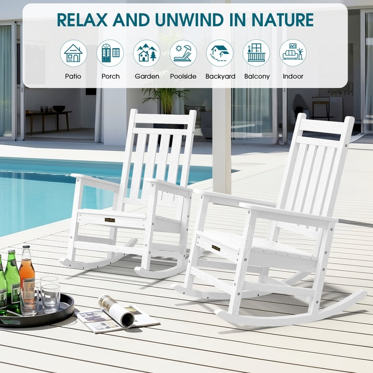 SERWALL Outdoor Rocking Chair Set of 2, HDPE Weatherproof Patio