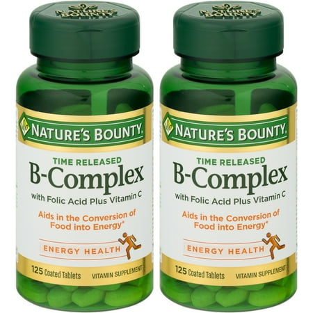 2 Pack Nature's Bounty B-Complex with Folic Acid plus Vitamin C Tablets 125 Each