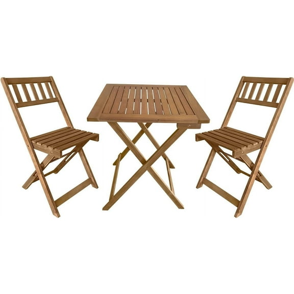 3-Piece Acacia Wood Folding Patio Bistro Table and Chairs Set, Natural Oiled.The folding outdoor bistro set is the perfect complement to any tight outdoor space.