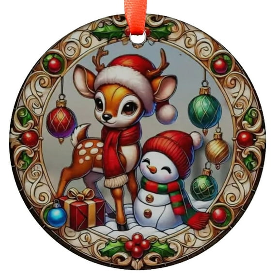 Deer and Snowman Ornament, Christmas Ornament, Holiday Decor, Cute Deer Ornament, Gift for Christmas, Festive Ornament, Winter Ornament, Holiday Keepsake, Xmas Tree Hanging Decorat