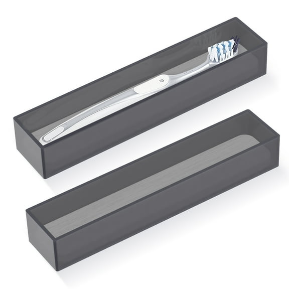 Linkidea 2 Pack Acrylic Toothbrush Holder with Diatomite Drying Stone, Drawer Organizer with Drainage Hole for Toothbrush, Compatible with Colgate Extra Clean, Oral-B CrossAction (Grey)