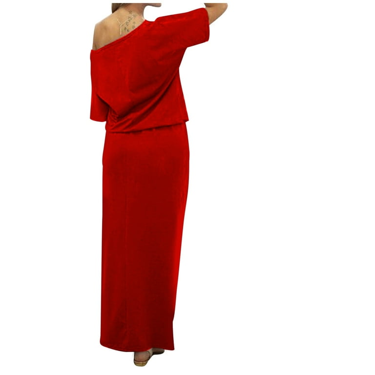 Short Maxi One Piece Dress Diufon Maxi Dresses For Women One Shoulder Short  Sleeve Dress